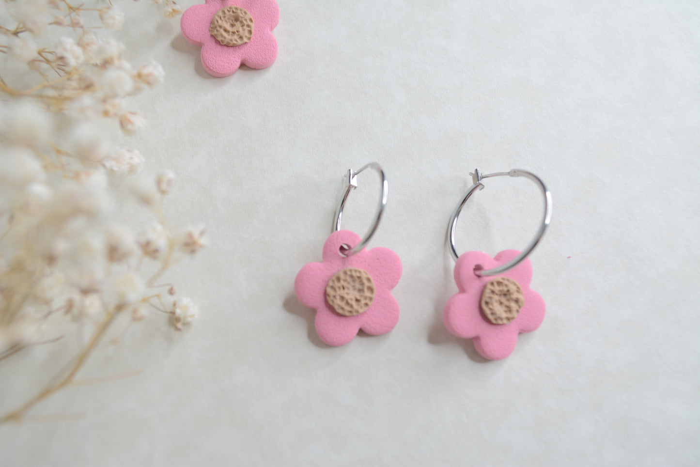 Pink flower hoops