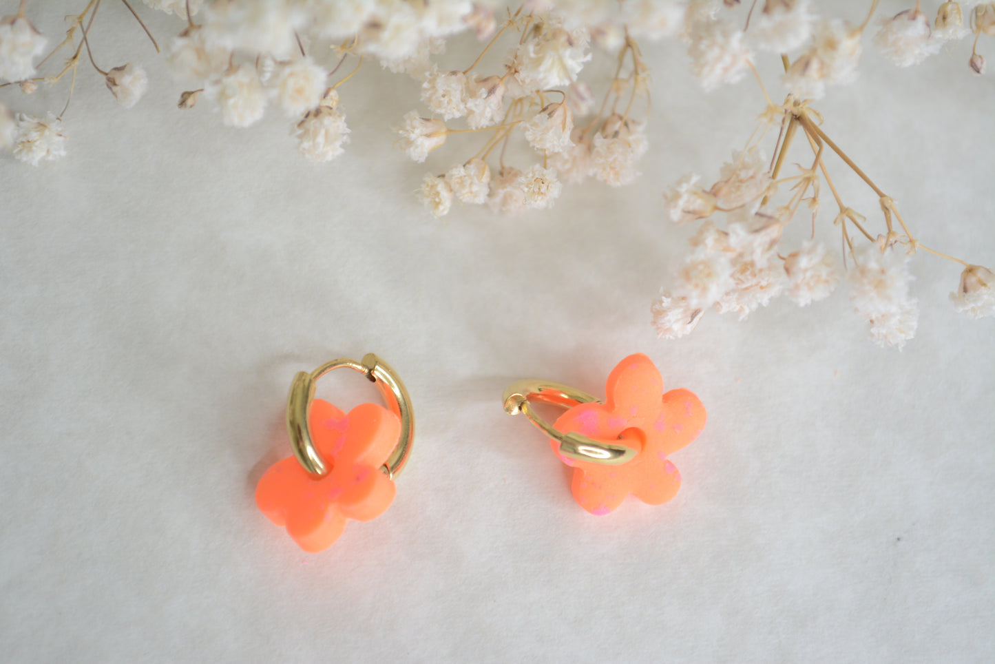 neon orange flower hoops