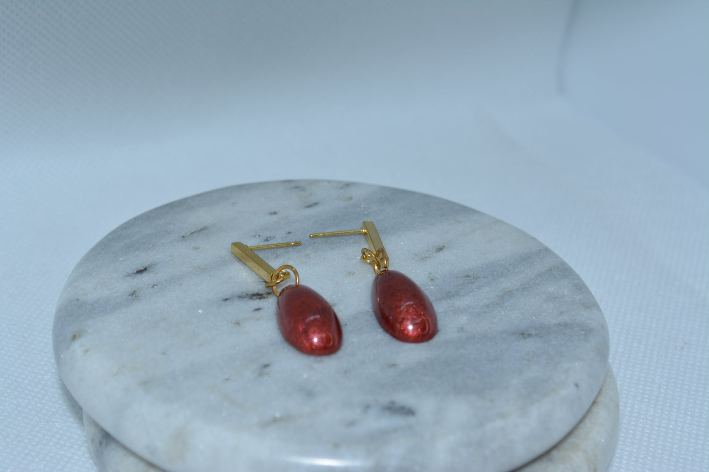 resin earring gold studs and red