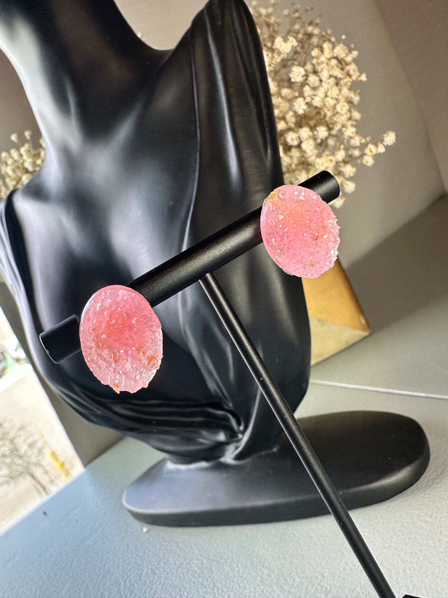 Pink gemstone studs