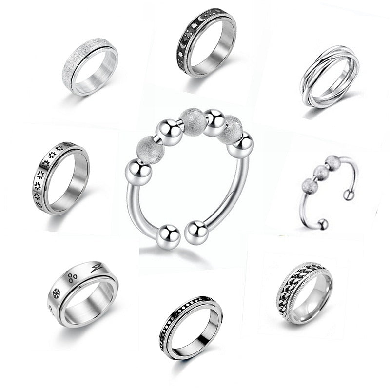 Resizable Silver Beads Spinner Ring