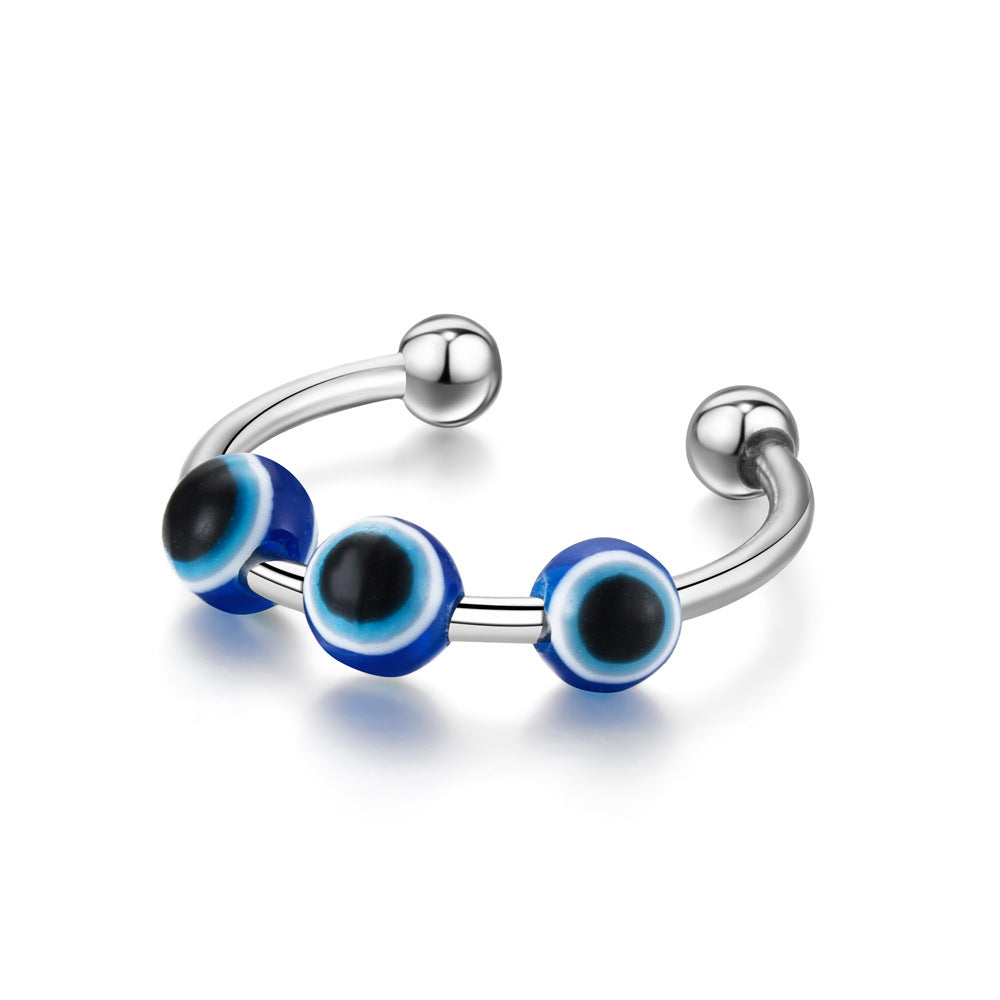Evil eye beads spinner ring