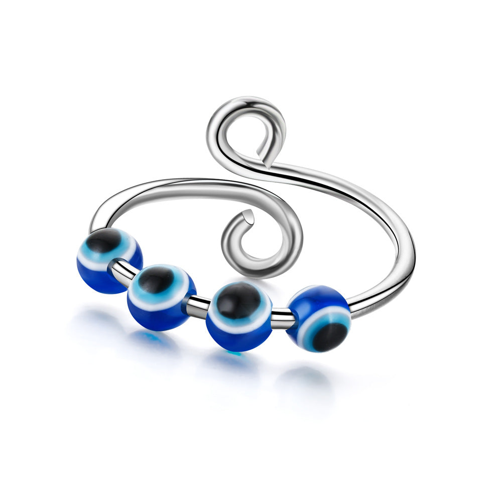 Evil eye beads spinner ring
