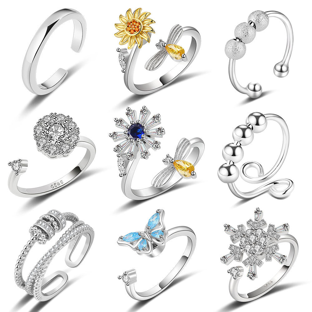 Silver, yellow adjustable spinning ring