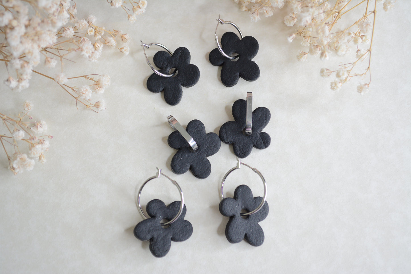 Black Flower hoops