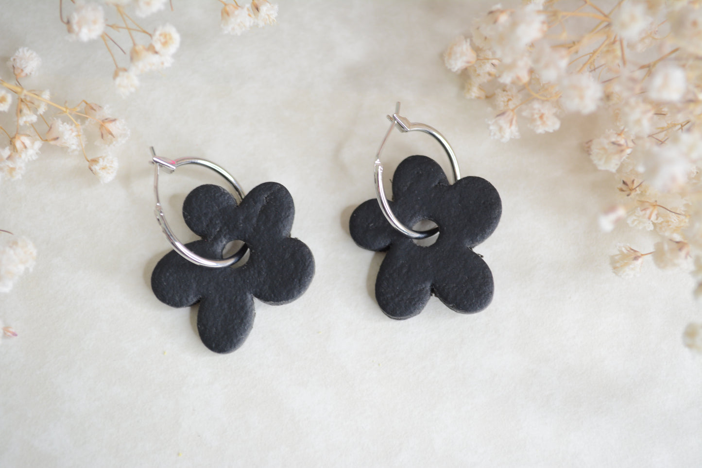Black Flower hoops