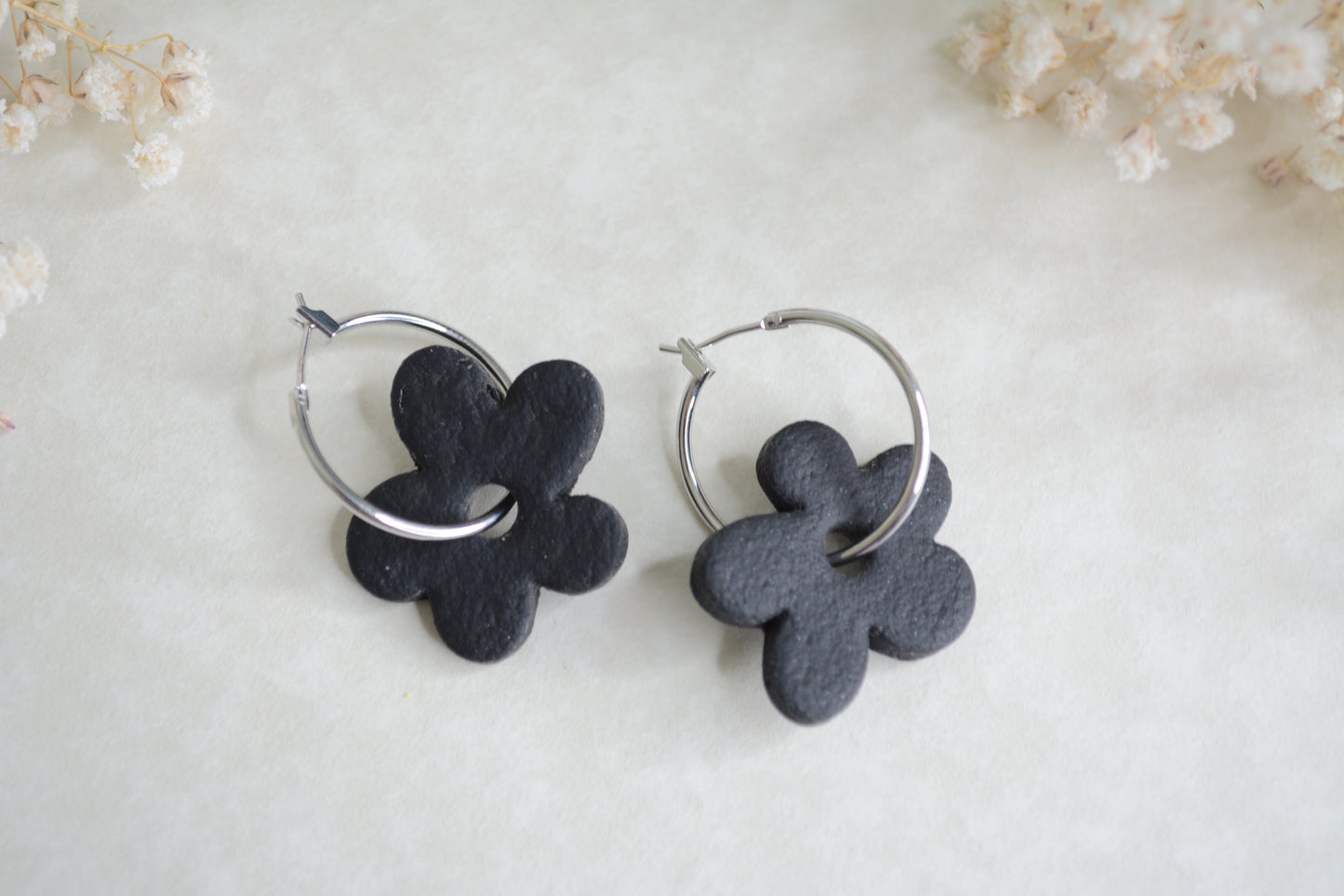 Black Flower hoops