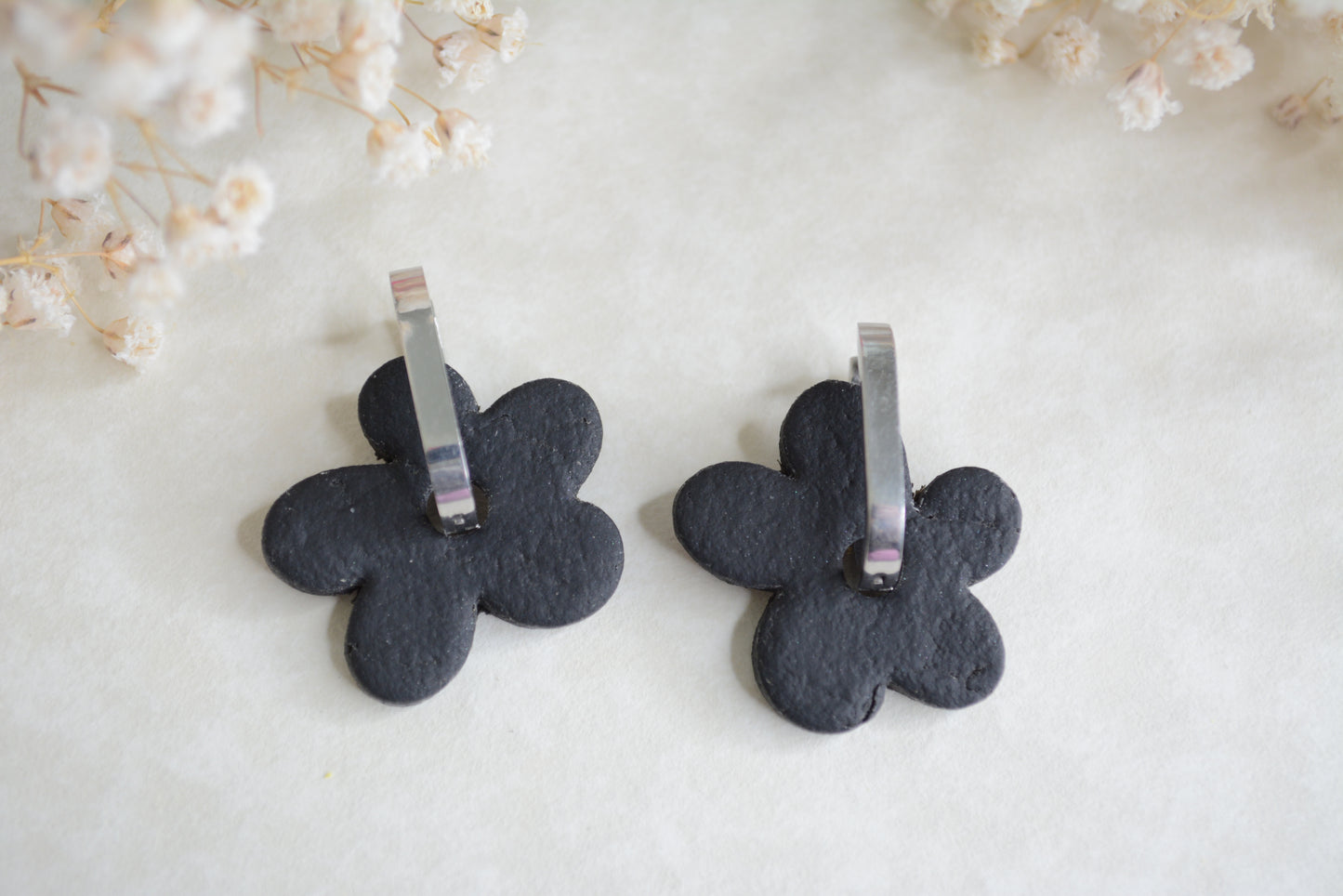 Black Flower hoops
