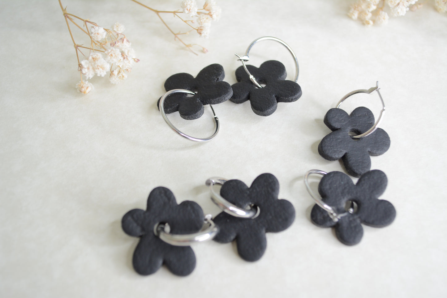 Black Flower hoops