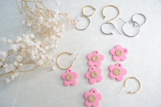 Pink flower hoops