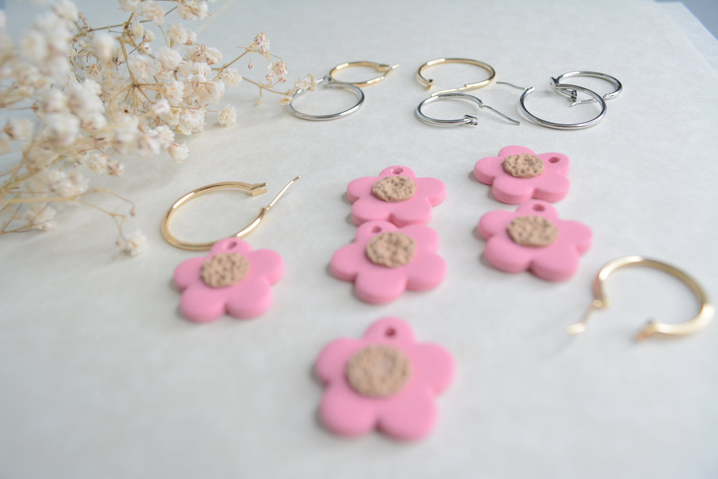 Pink flower hoops