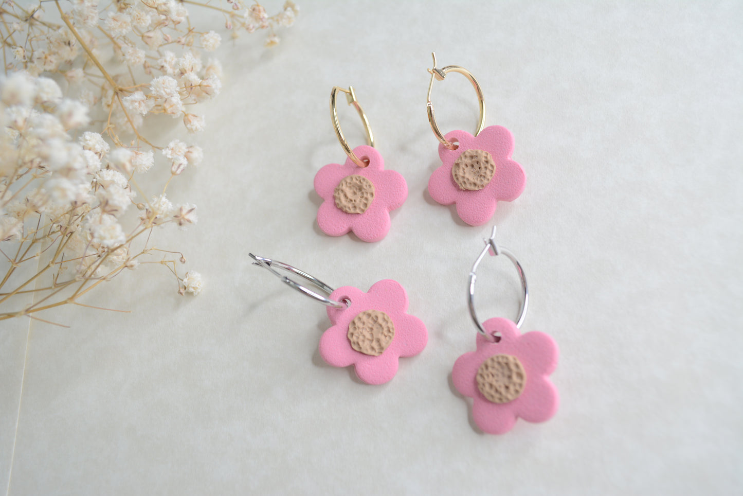 Pink flower hoops