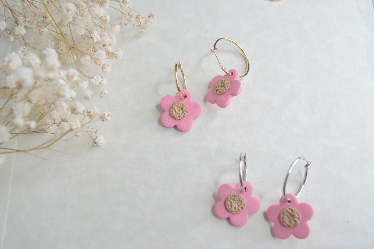 Pink flower hoops