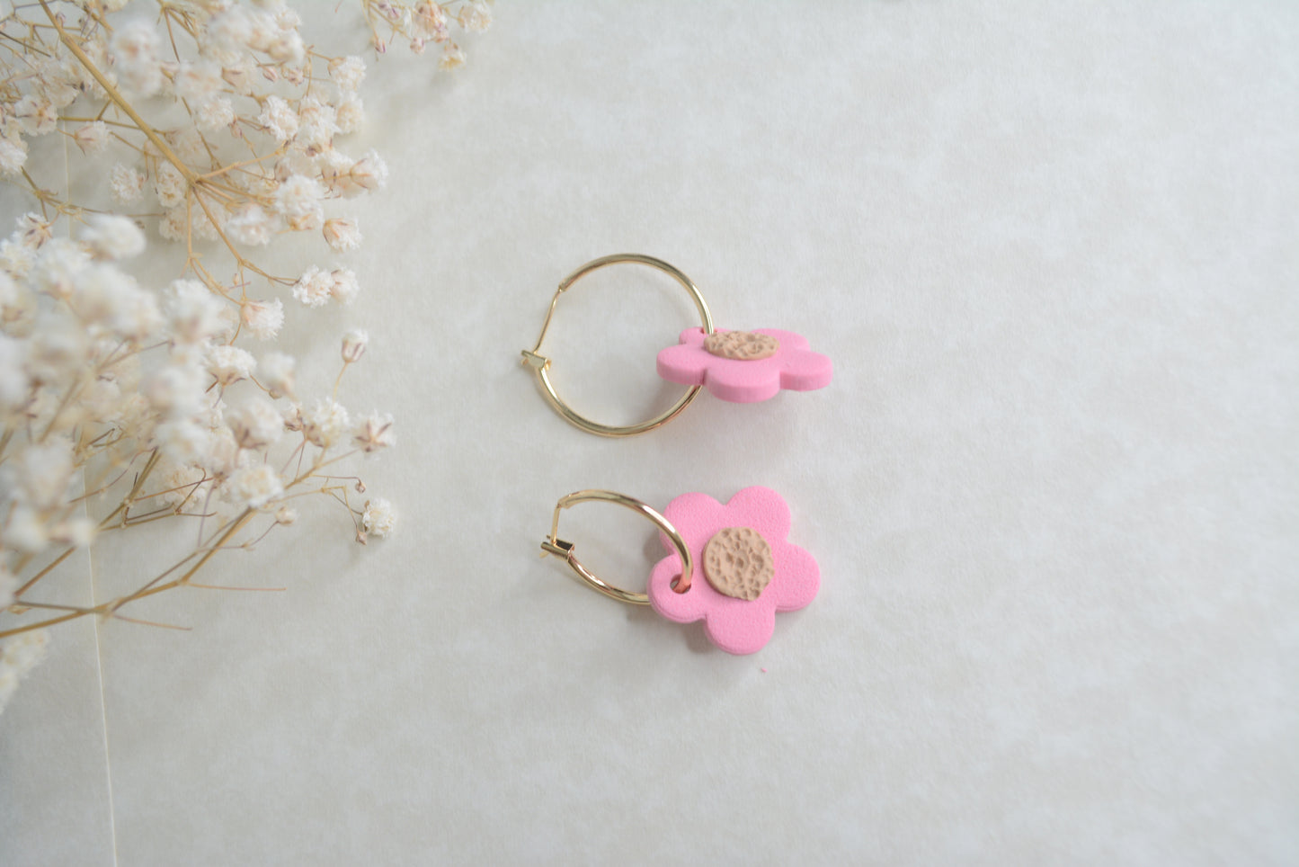 Pink flower hoops