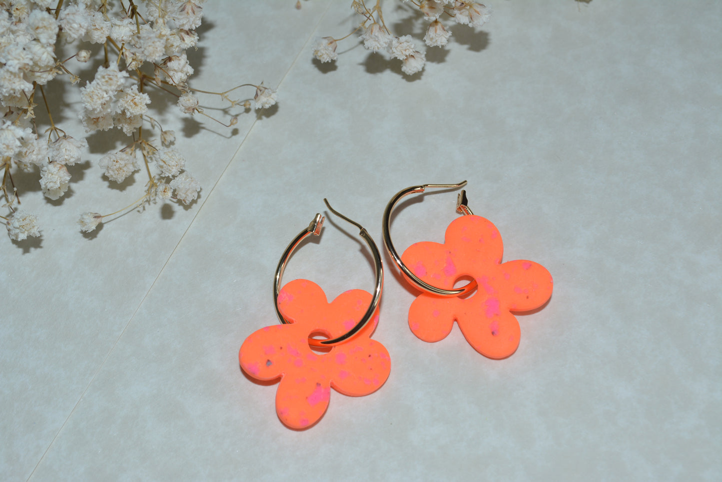 neon orange flower hoops