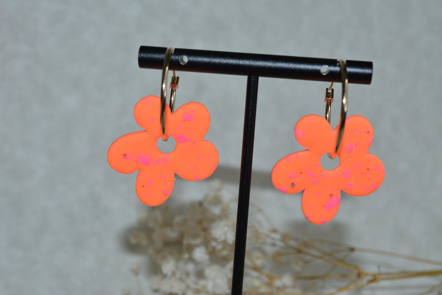neon orange flower hoops