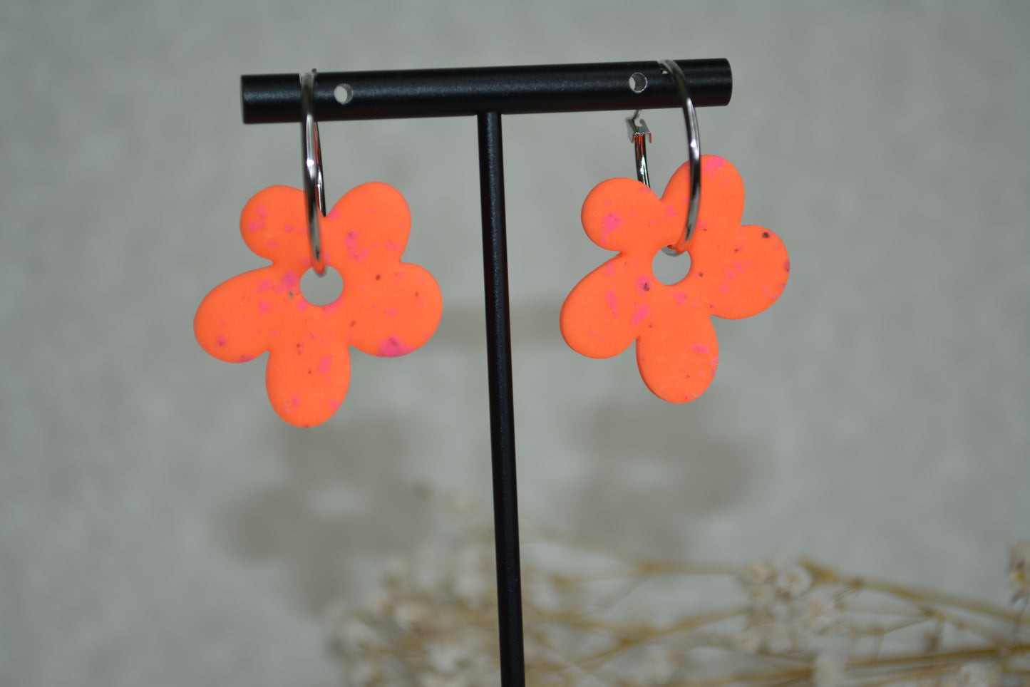 neon orange flower hoops