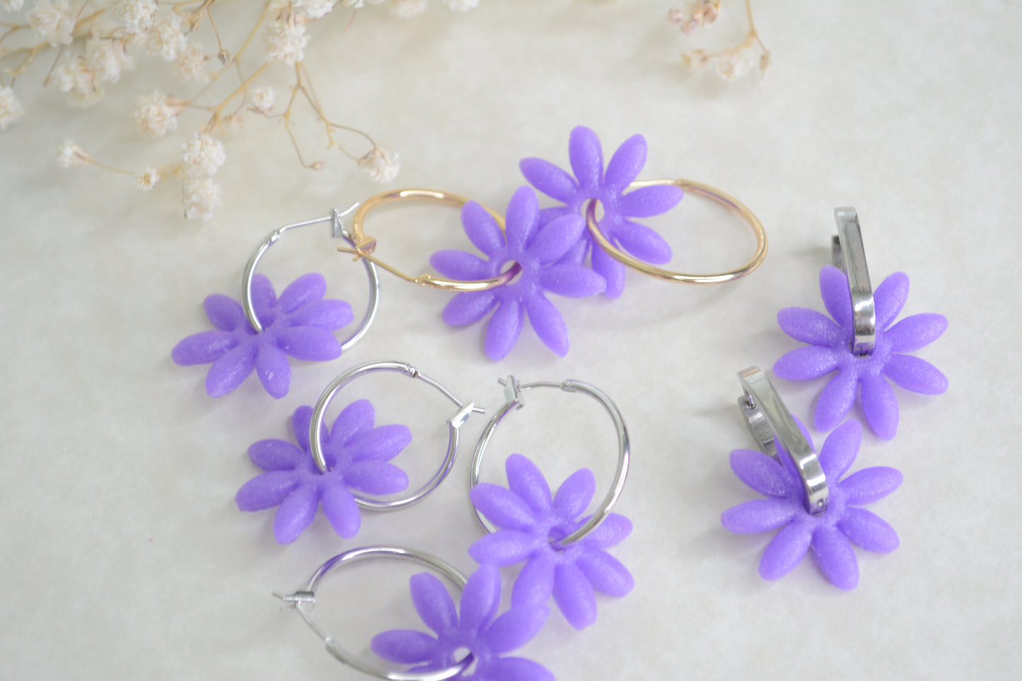 Purple Daisy hoops