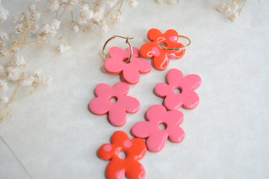 Pink and red flower hoops (reversible)