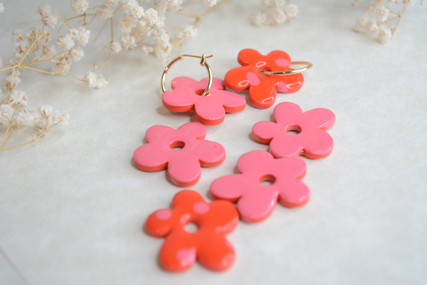 Pink and red flower hoops (reversible)