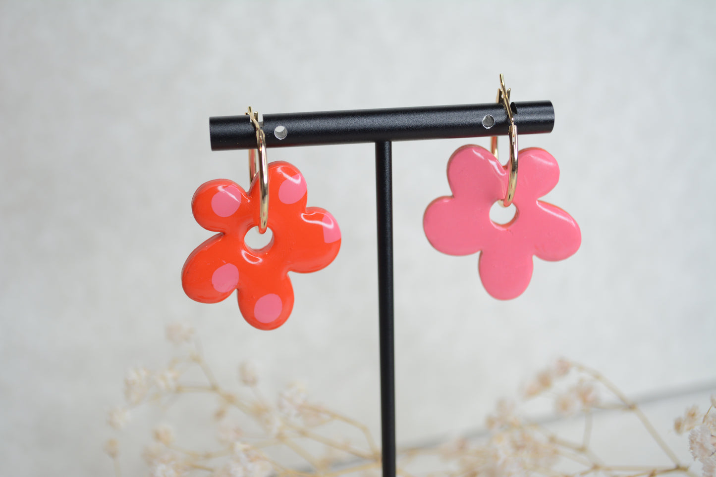 Pink and red flower hoops (reversible)