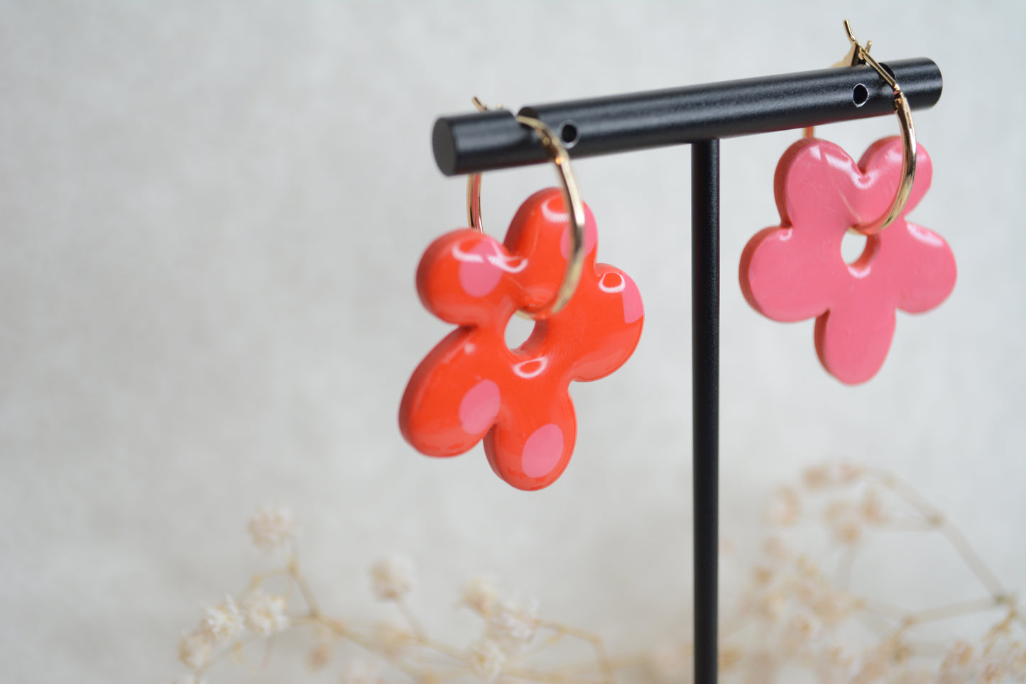 Pink and red flower hoops (reversible)
