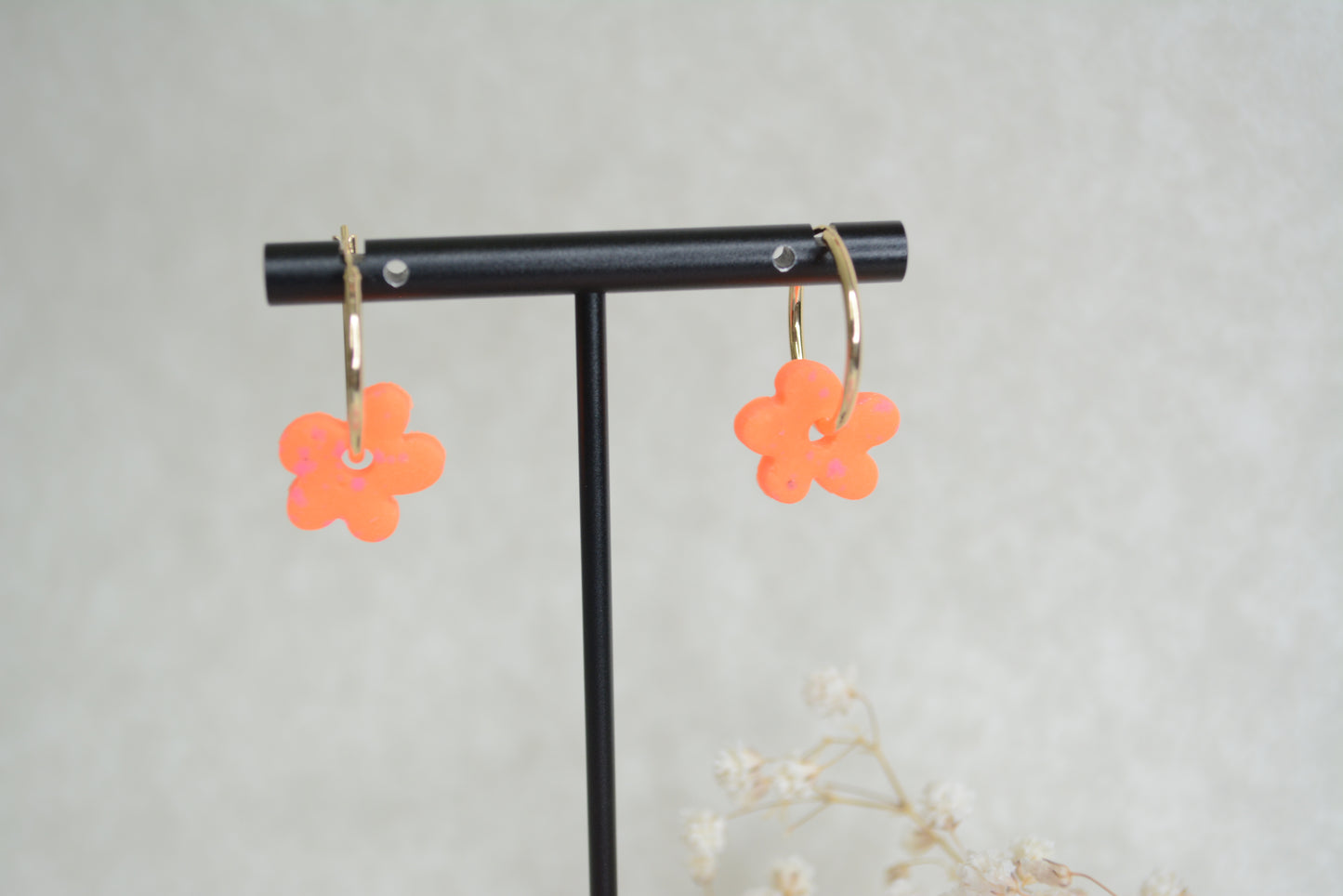 neon orange flower hoops