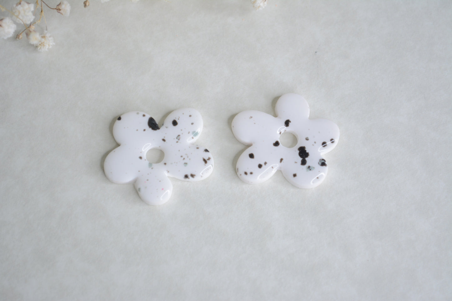 Black and white flower Hoops