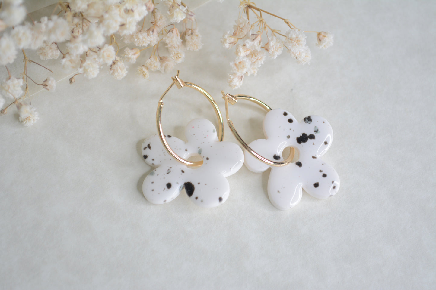 Black and white flower Hoops