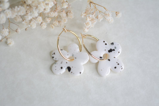 Black and white flower Hoops