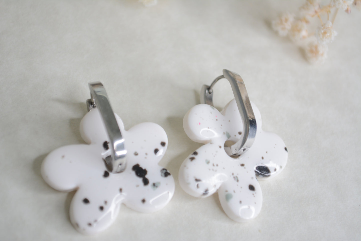 Black and white flower Hoops