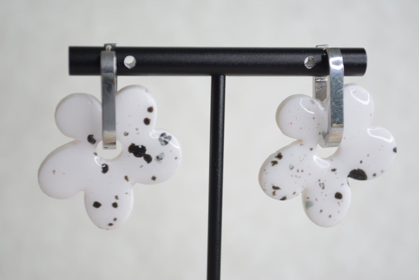 Black and white flower Hoops