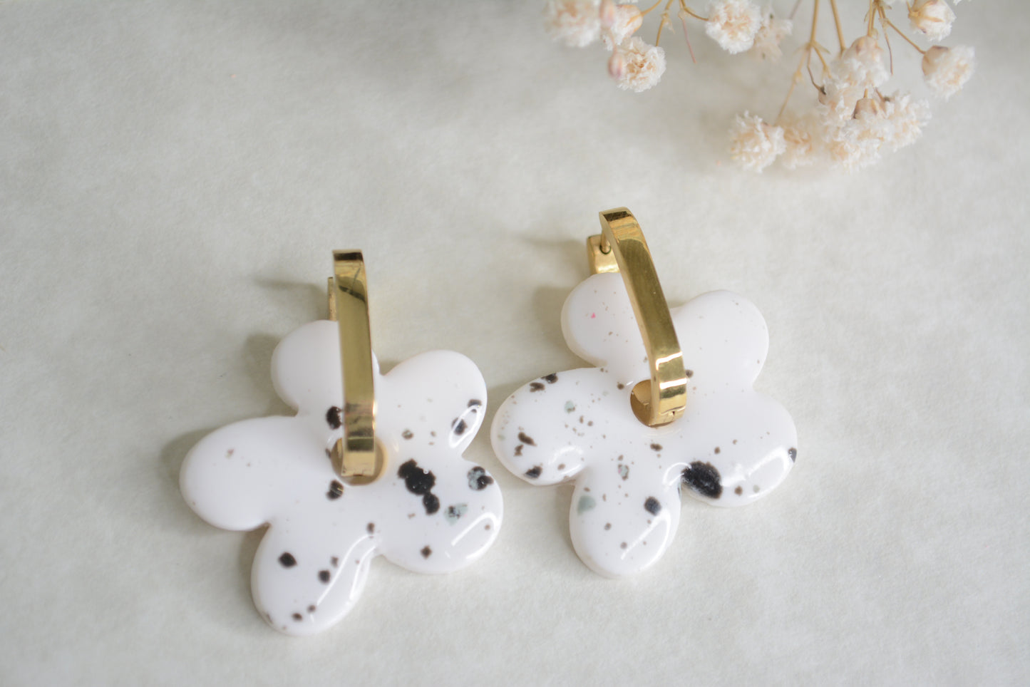 Black and white flower Hoops