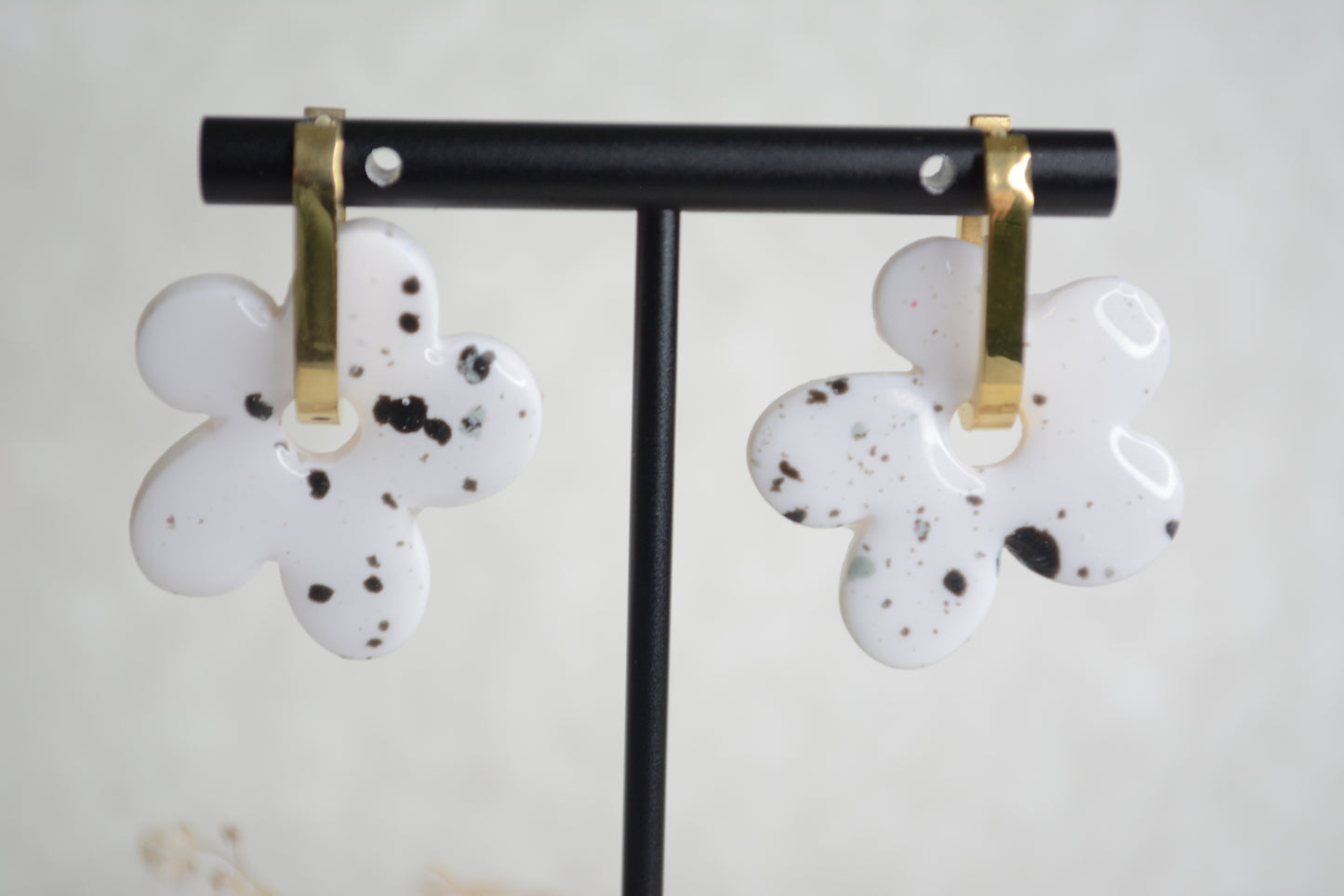 Black and white flower Hoops