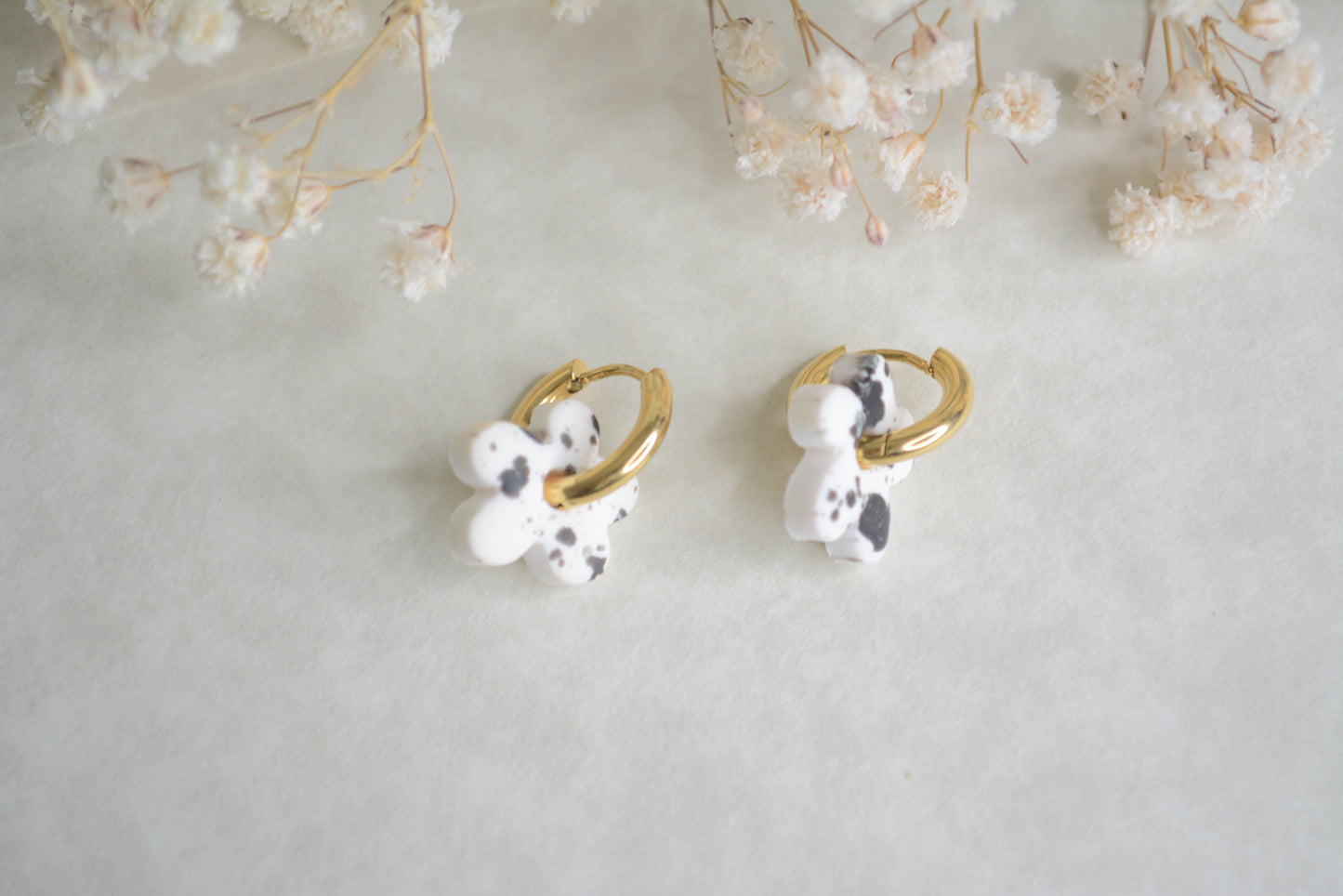 Black and white flower Hoops