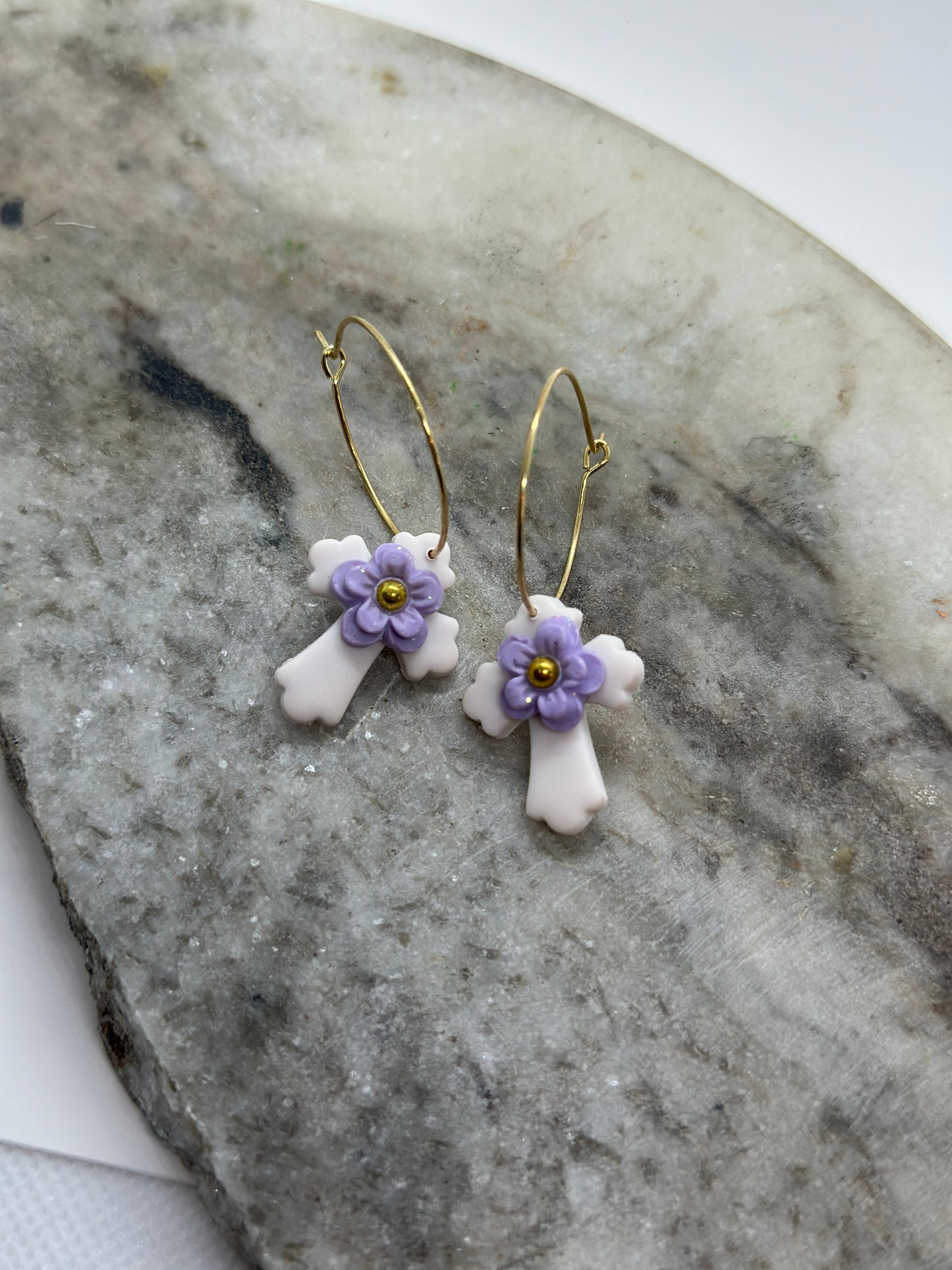 White Cross Polymer Clay Earrings