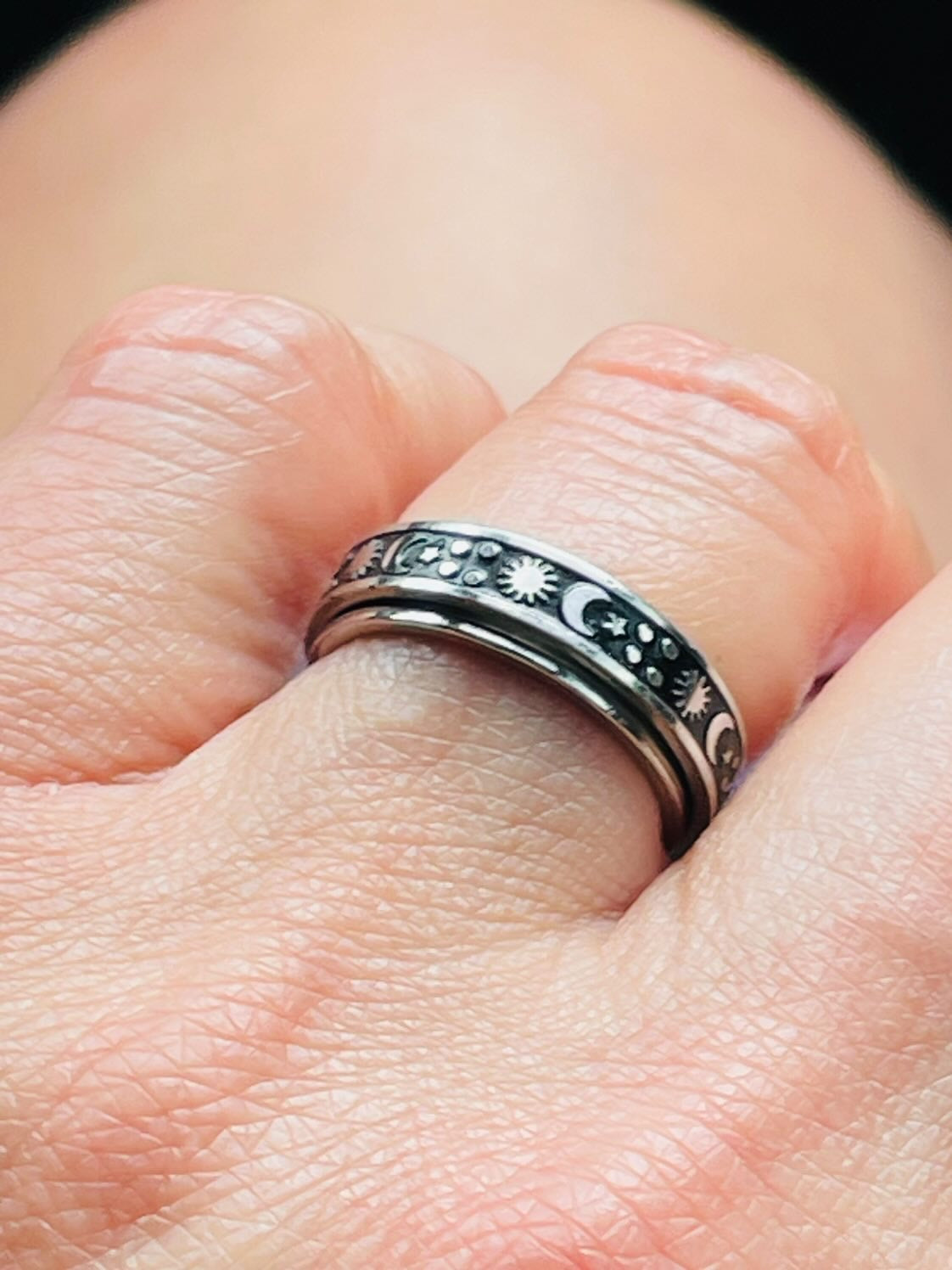 Sun, Moon, Star spinner ring.