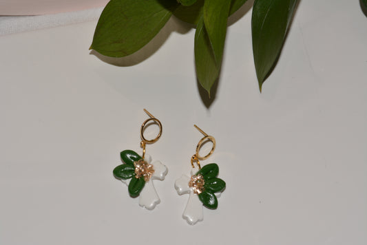 White Cross Polymer Clay Earrings