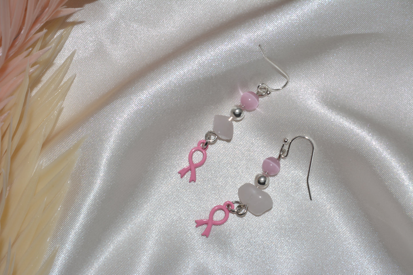 Stone pink ribbon earrings