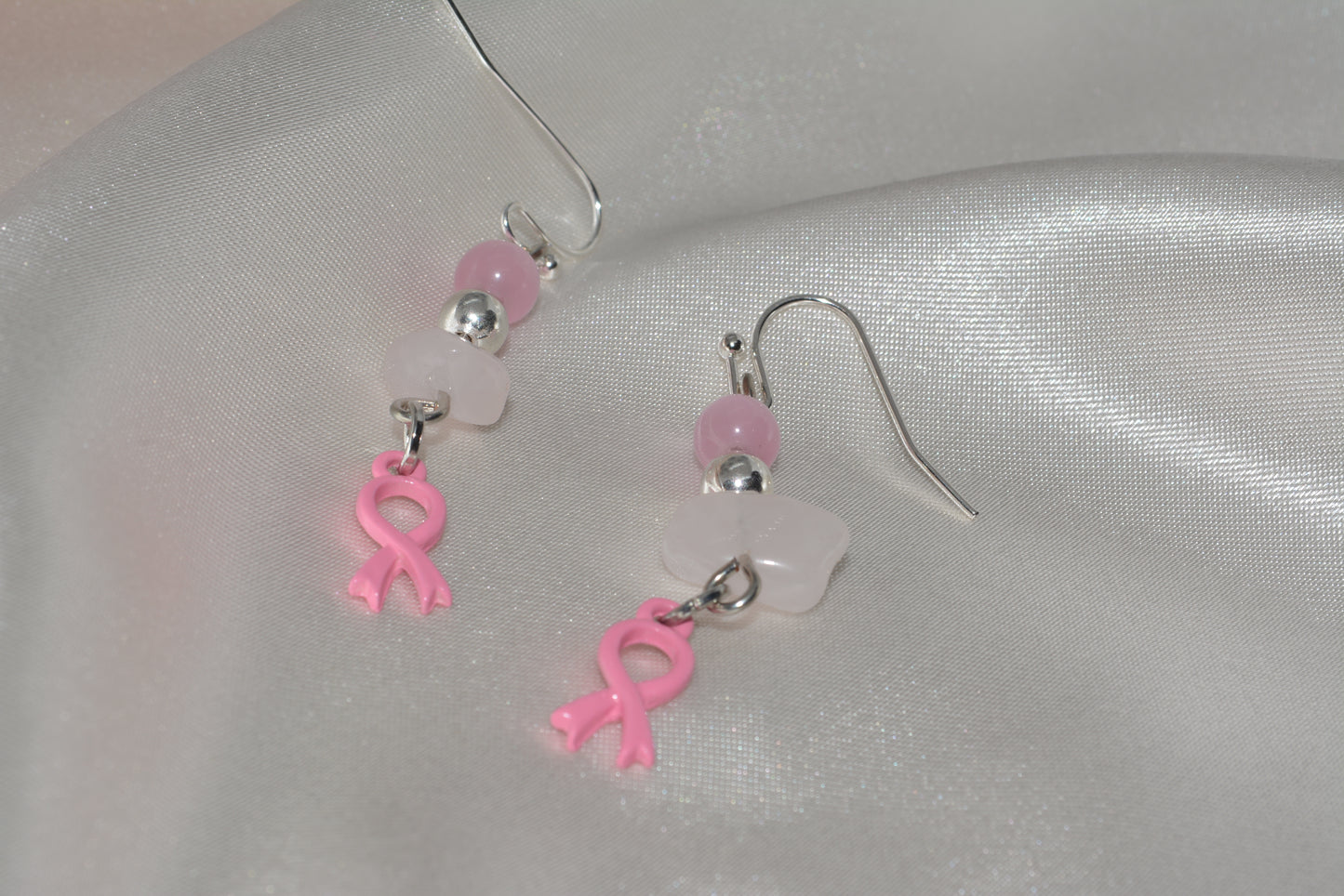 Stone pink ribbon earrings