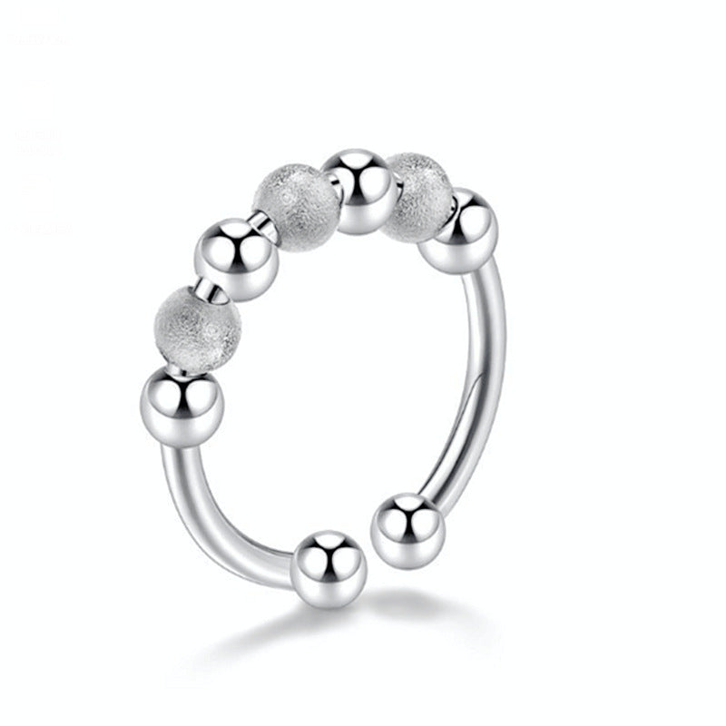 Resizable Silver Beads Spinner Ring