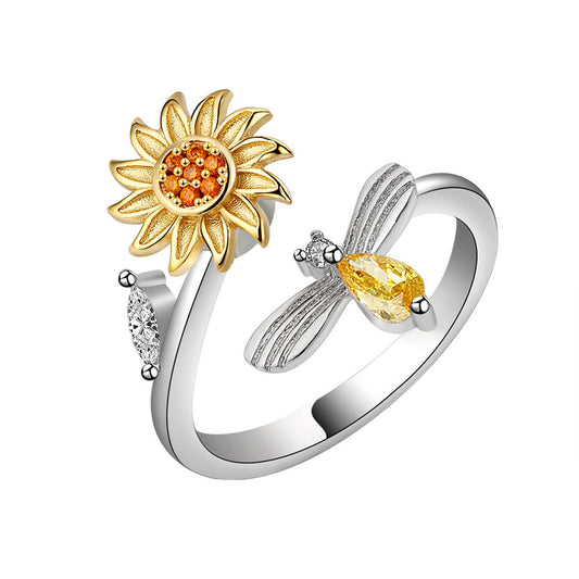 Silver, yellow adjustable spinning ring